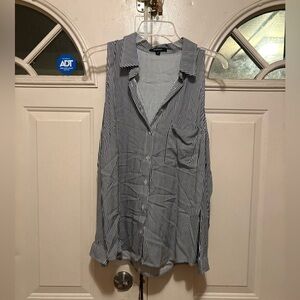 Ambiance Navy & White Striped Sleeveless Button-Front Top